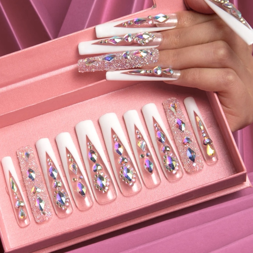 Press on Nails Custom handmade acrylic/gel with Crystal embellishments